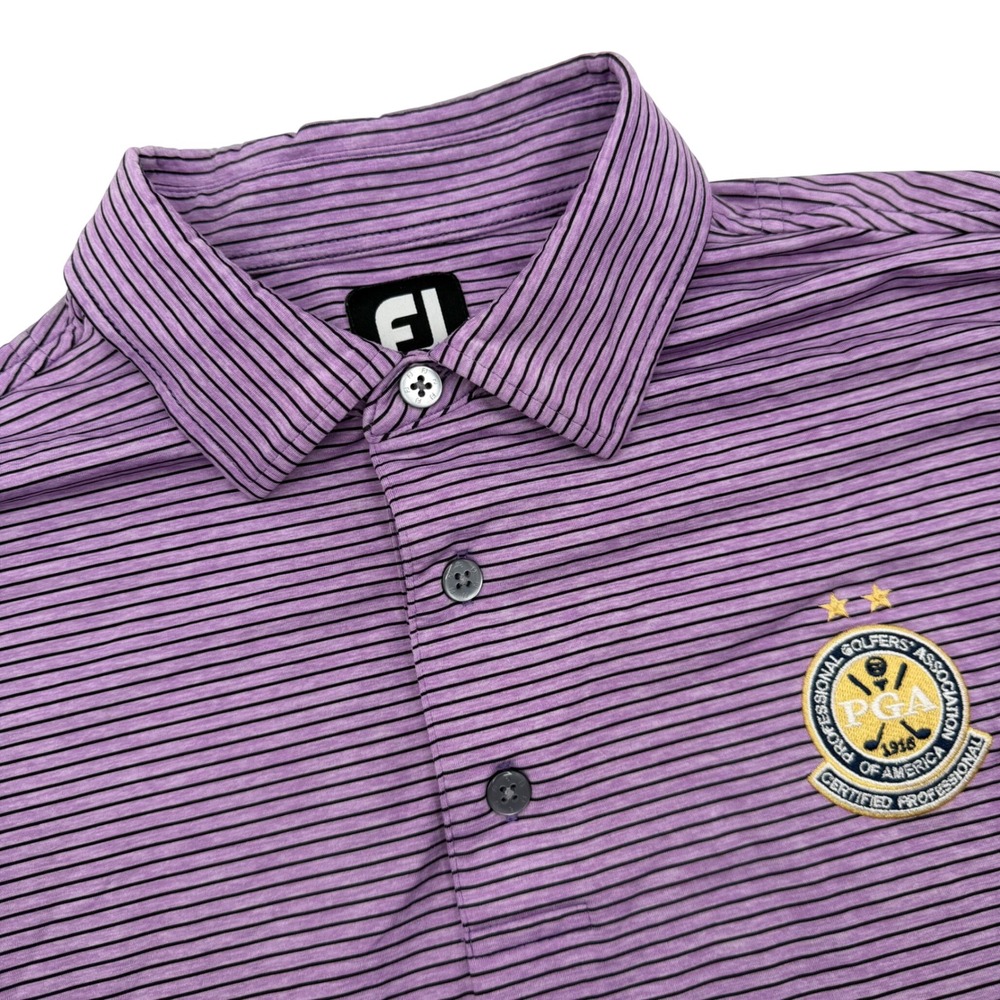 FootJoy Polo Shirt Large‎ Purple Striped PGA Certified Professional Logo Polo